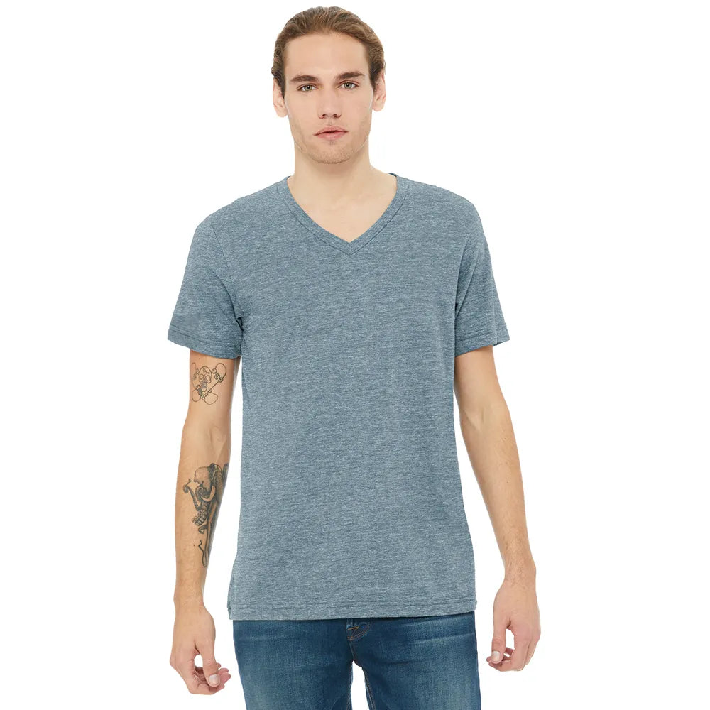 BELLA+CANVAS Unisex Heather CVC V-Neck Tee Decorated - Heather Slate Grey