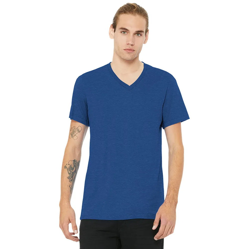BELLA+CANVAS Unisex Heather CVC V-Neck Tee Decorated - Heather True Royal