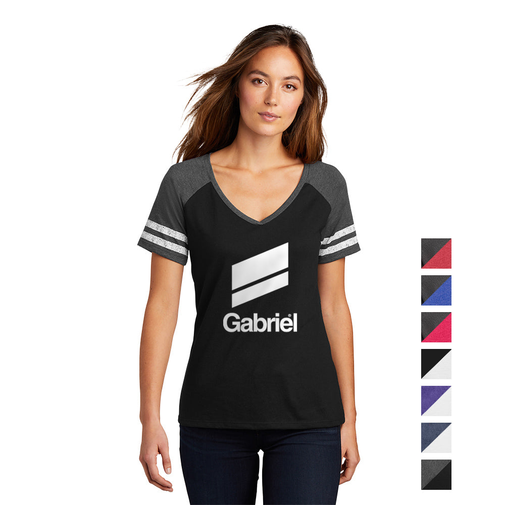 District Women’s Game V-Neck Tee Decorated - Black/Heathered Grey Charcoal