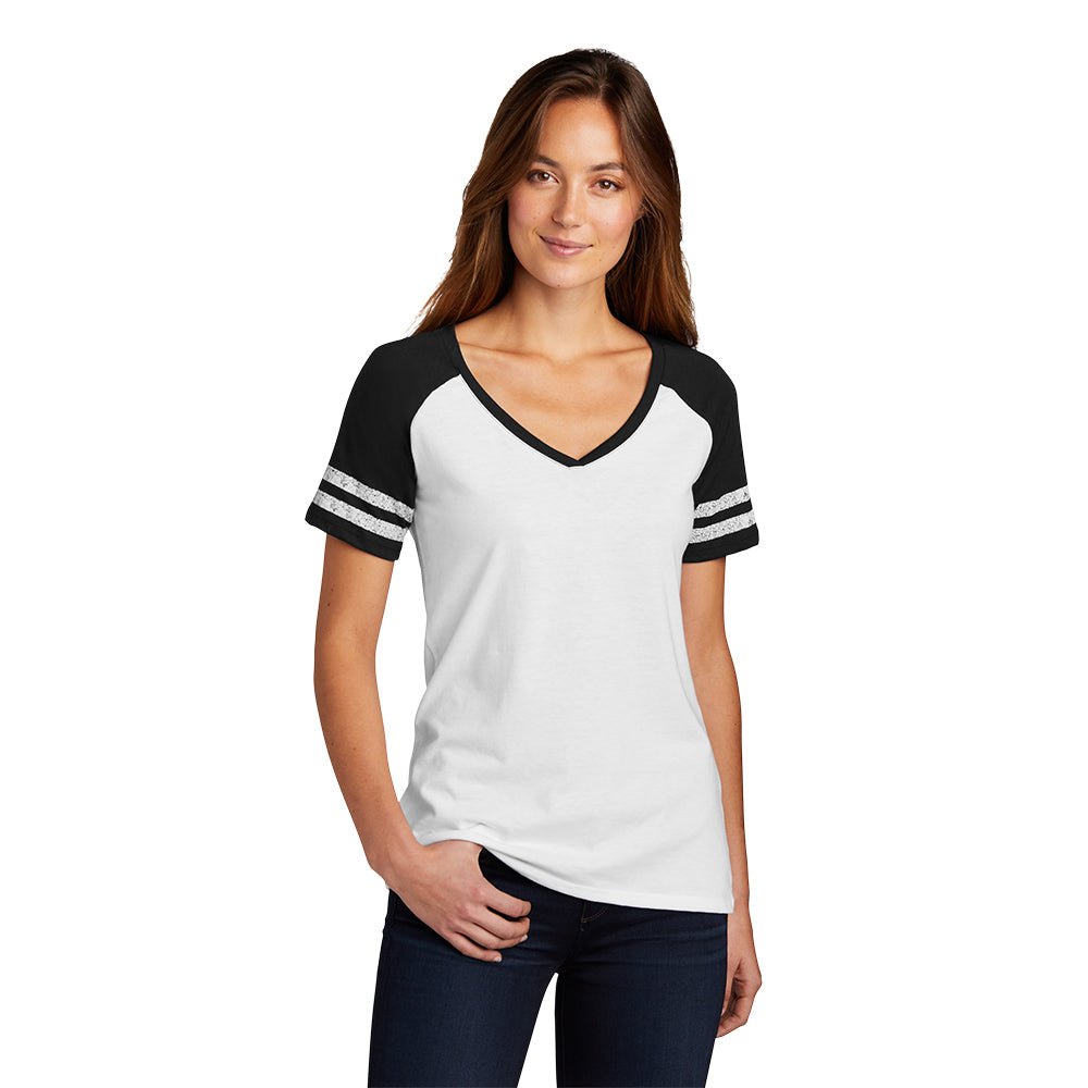 District Women’s Game V-Neck Tee Decorated - White/Black