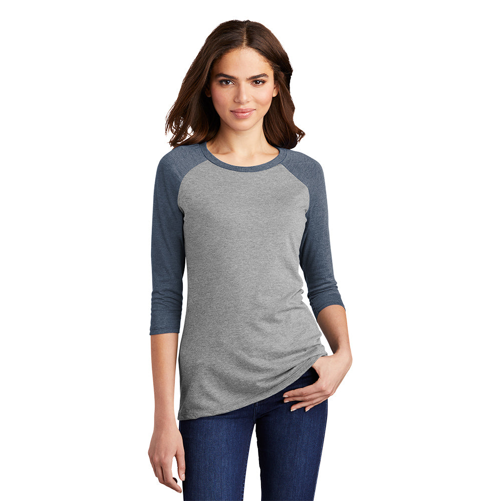 District Women’s Perfect Tri 3/4-Sleeve Raglan Decorated - Navy Blue Frost/Grey Frost