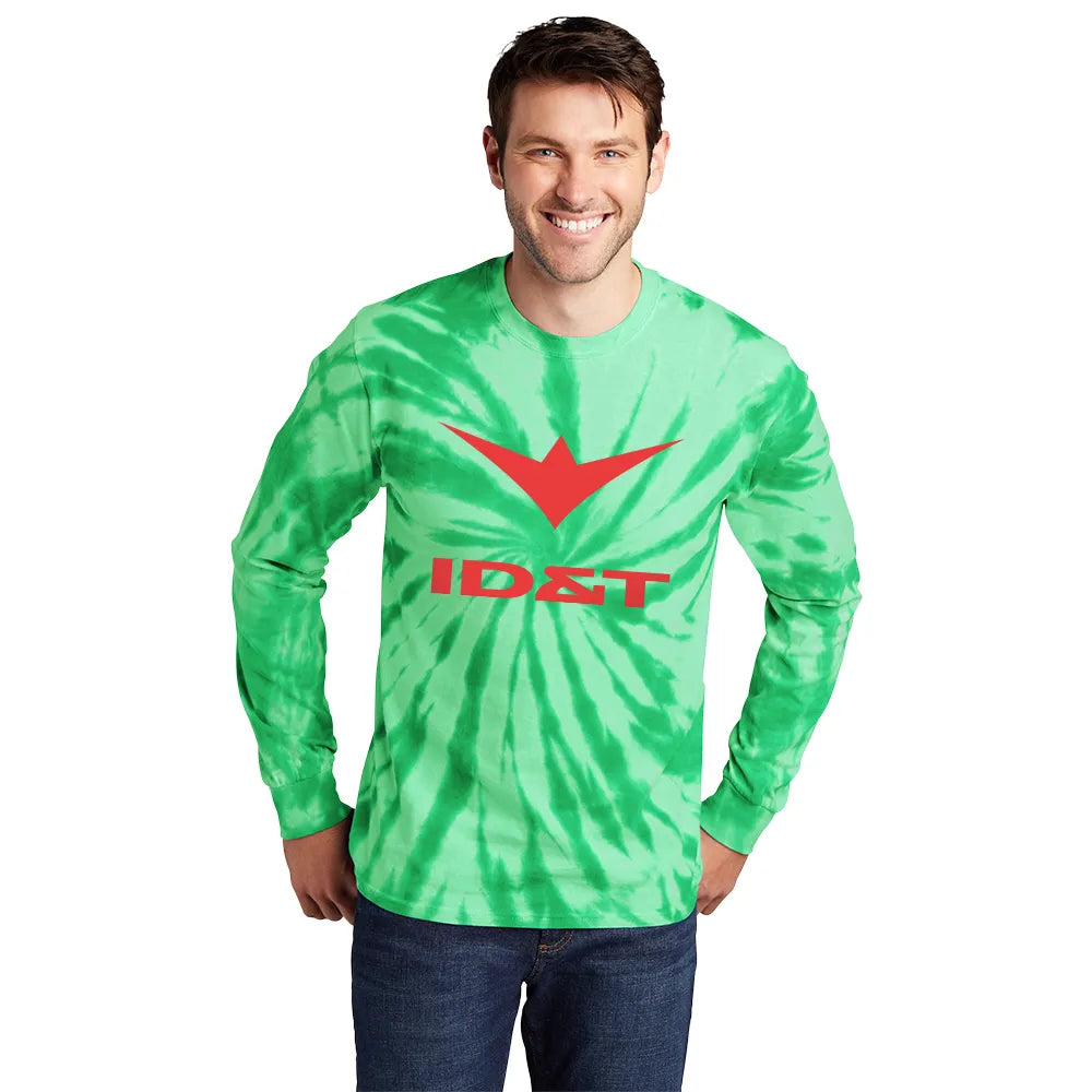 Port & Company Tie-Dye Long Sleeve Tee Decorated - Kelly Green