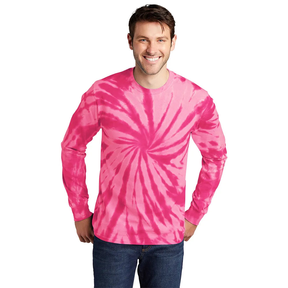 Port & Company Tie-Dye Long Sleeve Tee Decorated - Pink