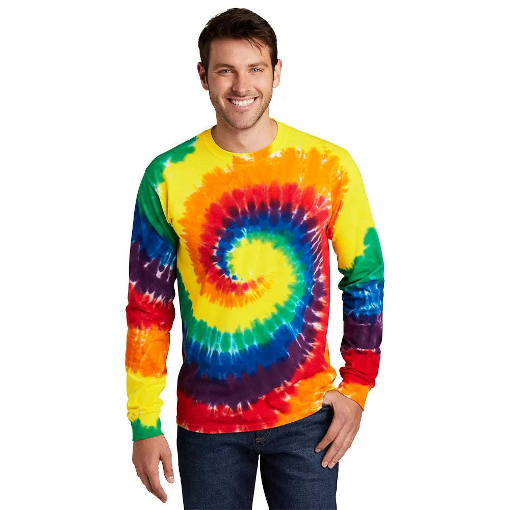 Port & Company Tie-Dye Long Sleeve Tee Decorated - Rainbow/multicolored