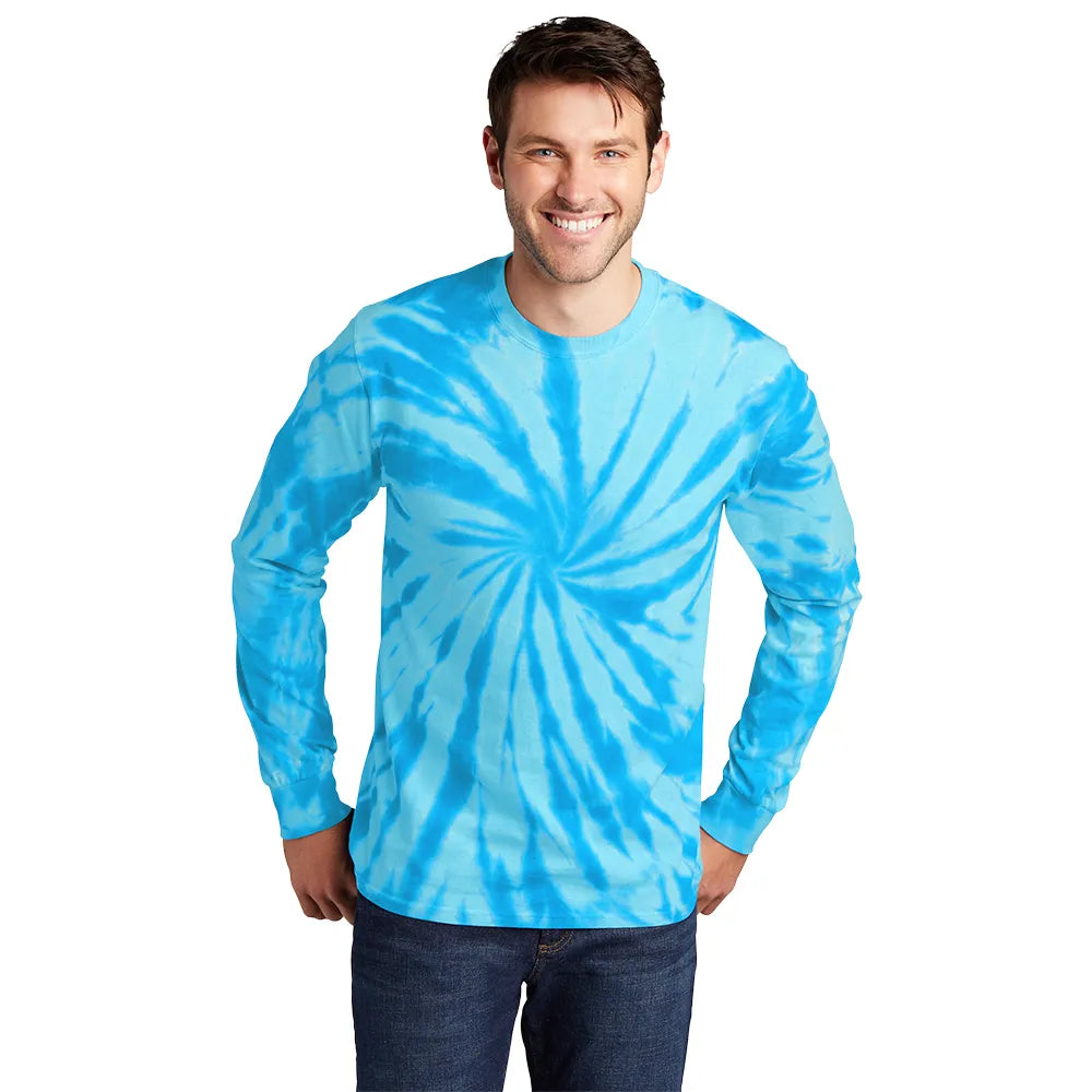 Port & Company Tie-Dye Long Sleeve Tee Decorated - Turquoise Blue