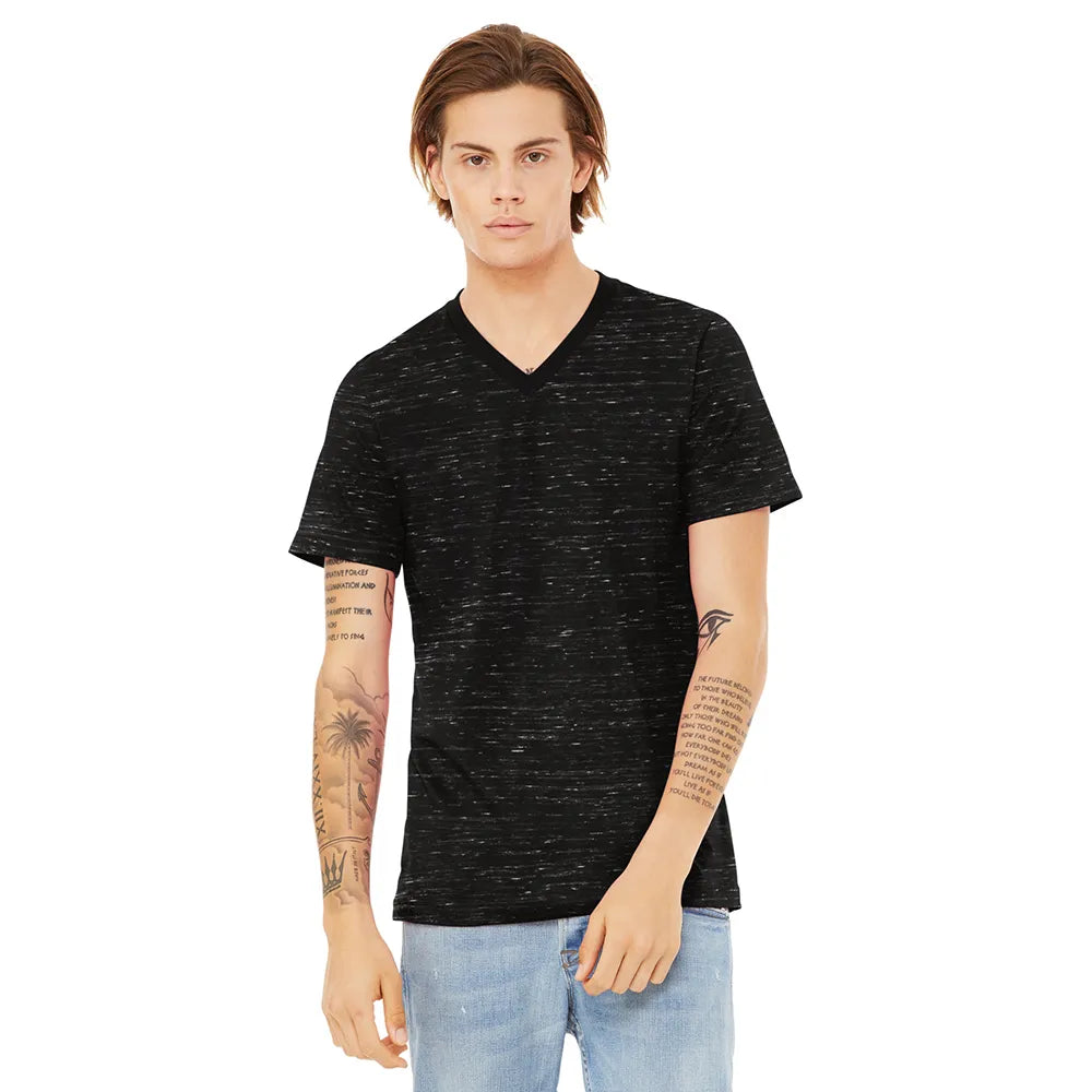 BELLA+CANVAS Unisex Textured Jersey V-Neck Tee Decorated - Black Marble