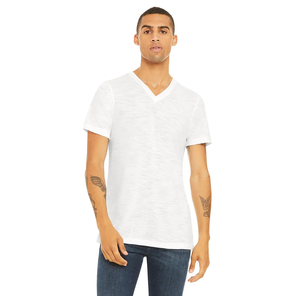 BELLA+CANVAS Unisex Textured Jersey V-Neck Tee Decorated - White Slub