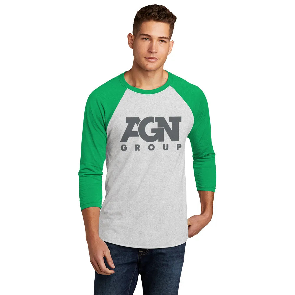 Next Level Apparel Unisex Tri-Blend 3/4-Sleeve Raglan Tee Decorated - Envy Green/Hthr White