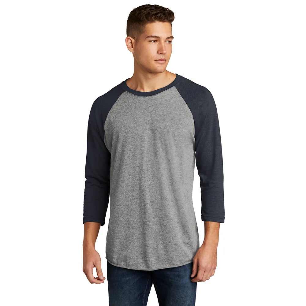 Next Level Apparel Unisex Tri-Blend 3/4-Sleeve Raglan Tee Decorated - VTG Navy Blue/Prem Grey Hthr