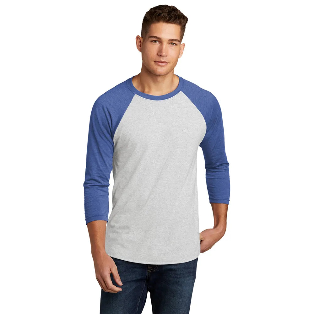 Next Level Apparel Unisex Tri-Blend 3/4-Sleeve Raglan Tee Decorated - VTG Royal Blue/Hthr White