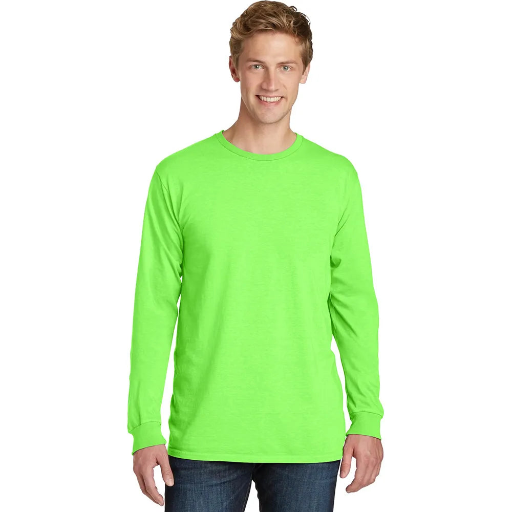 Port & Company Beach Wash Garment-Dyed Long Sleeve Tee Decorated - Neon Green