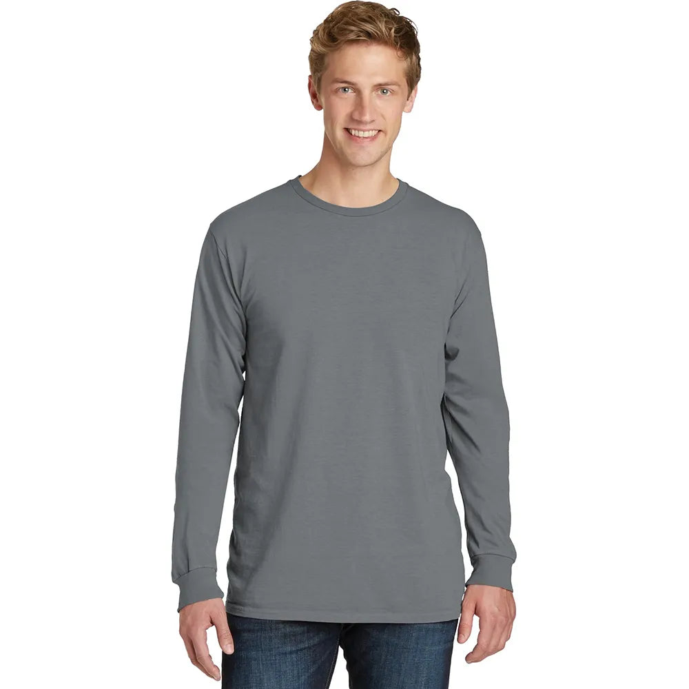 Port & Company Beach Wash Garment-Dyed Long Sleeve Tee Decorated - Pewter Grey