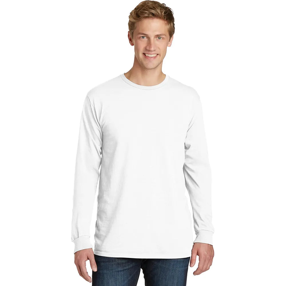 Port & Company Beach Wash Garment-Dyed Long Sleeve Tee Decorated - White