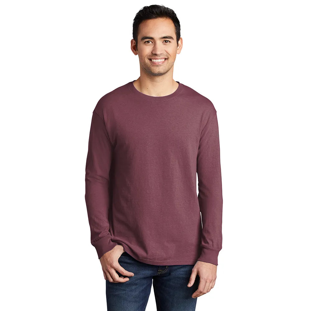 Port & Company Beach Wash Garment-Dyed Long Sleeve Tee Decorated - Wineberry Red