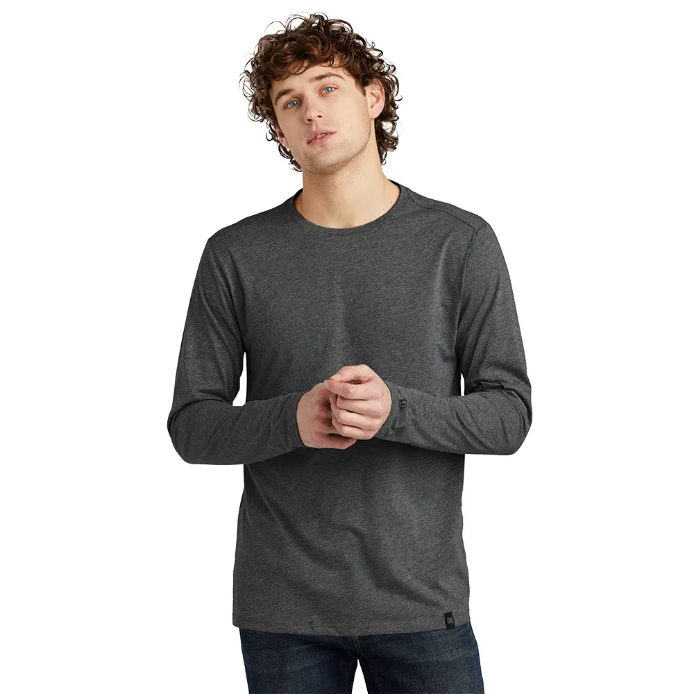 New Era Heritage Blend Long Sleeve Crew Tee Decorated - Black Heather