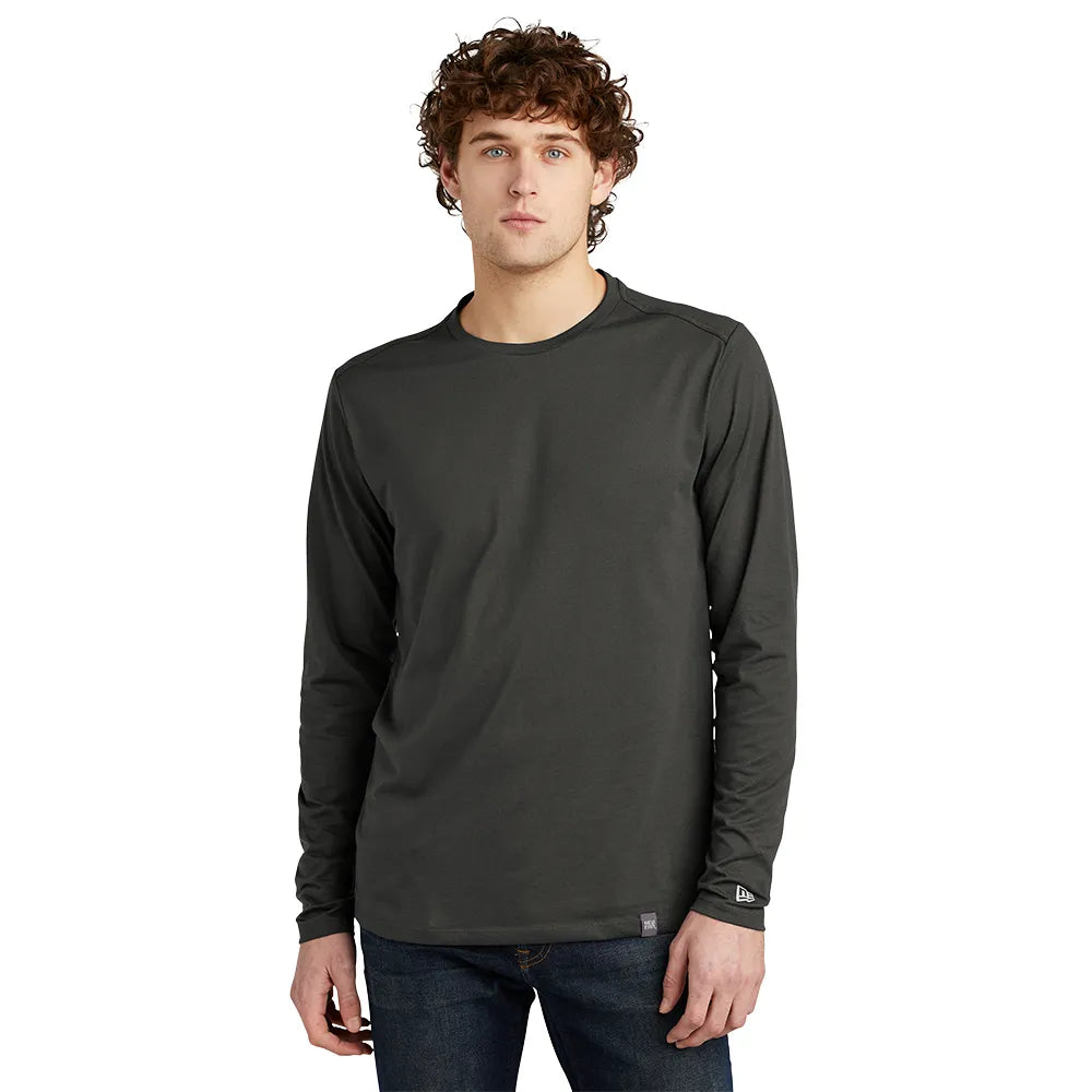 New Era Heritage Blend Long Sleeve Crew Tee Decorated - Graphite Grey