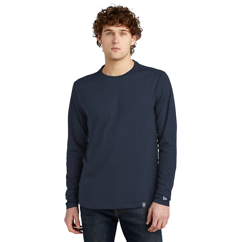 New Era Heritage Blend Long Sleeve Crew Tee Decorated - True Navy Blue