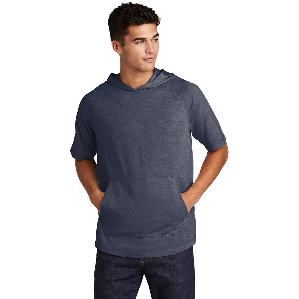 Sport-Tek PosiCharge Tri-Blend Wicking Short Sleeve Hoodie Decorated - True Navy Blue Heather