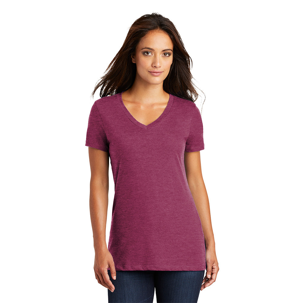 District Women’s Perfect Weight V-Neck Tee Decorated - Heathered Loganberry Purple