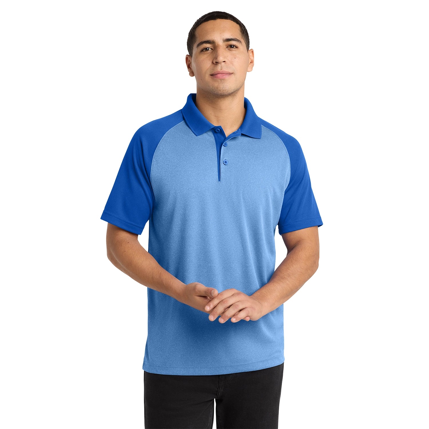 Sport-Tek PosiCharge RacerMesh Raglan Heather Block Embroidered Polo
