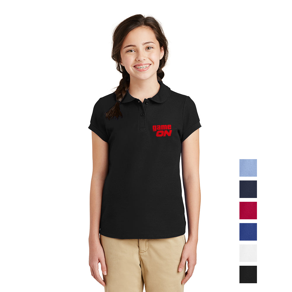 Port Authority Port Authority Girls Silk Touch Peter Pan Collar Embroidered Polo - Black