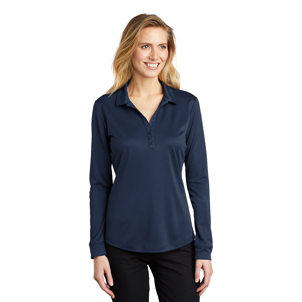 Port Authority Port Authority Women's Silk Touch Performance Long Sleeve Embroidered Polo - Steel Grey