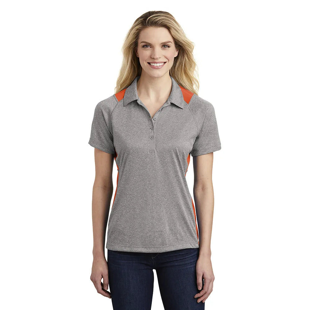 Sport-Tek Women's Heather Colorblock Contender Embroidered Polo - Vintage Grey Heather/Forest Green (PMS 553C)