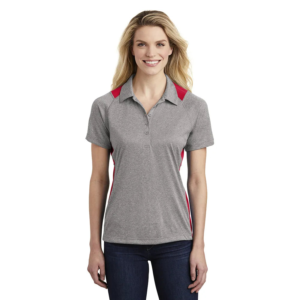Sport-Tek Women's Heather Colorblock Contender Embroidered Polo - Vintage Grey Heather/True Royal Blue (PMS 7687C)
