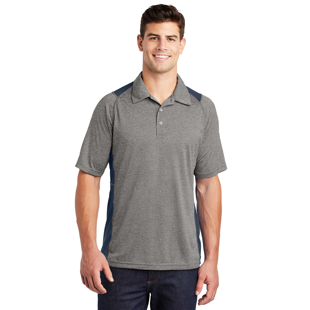 Sport-Tek Heather Colorblock Contender Embroidered Polo - Vintage Grey Heather/True Royal Blue