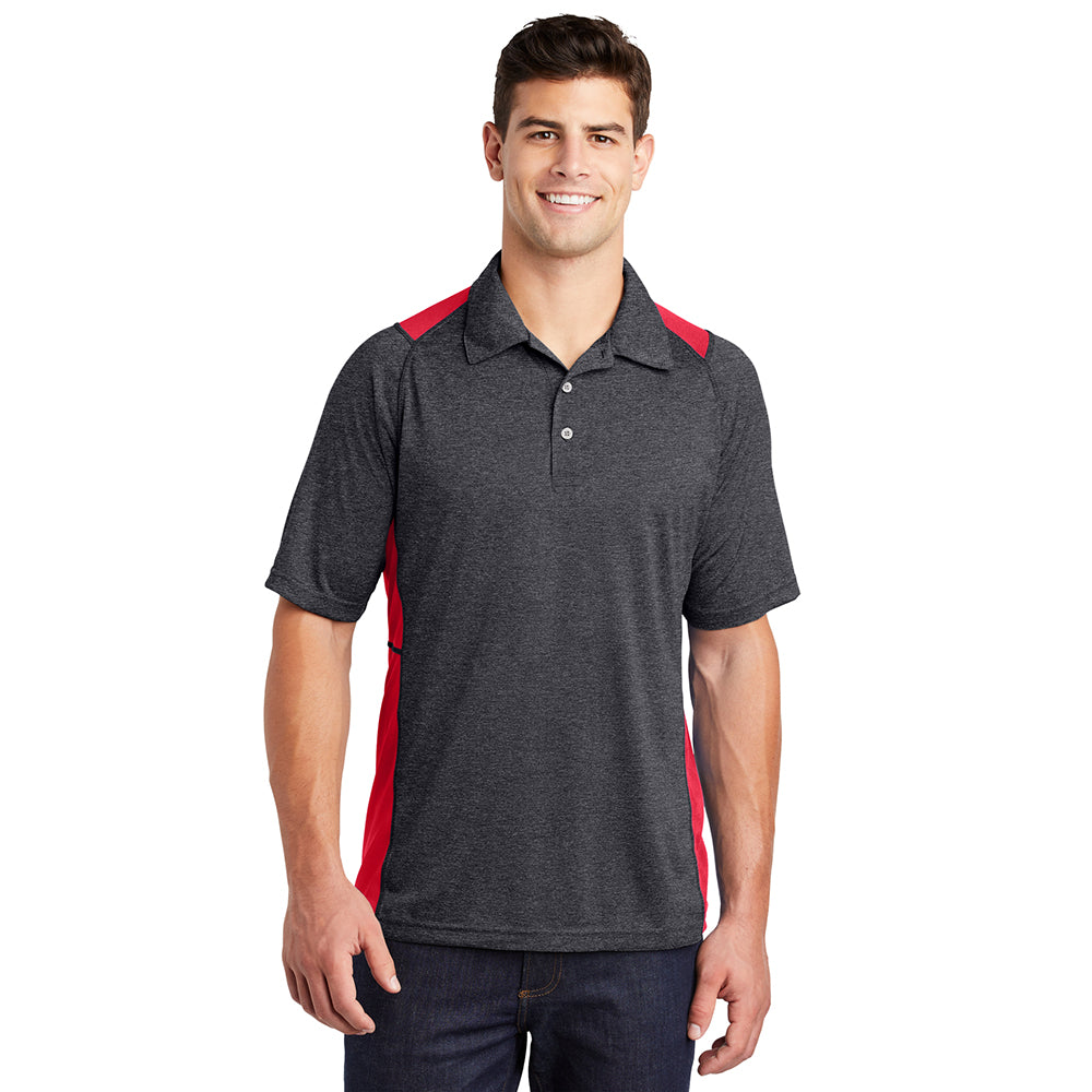 Sport-Tek Heather Colorblock Contender Embroidered Polo - Vintage Grey Heather/Black