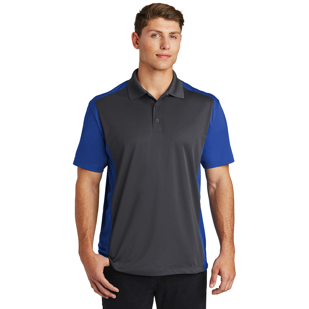 Sport-Tek Colorblock Micropique Sport-Wick Embroidered Polo - Iron Grey/Maroon Red