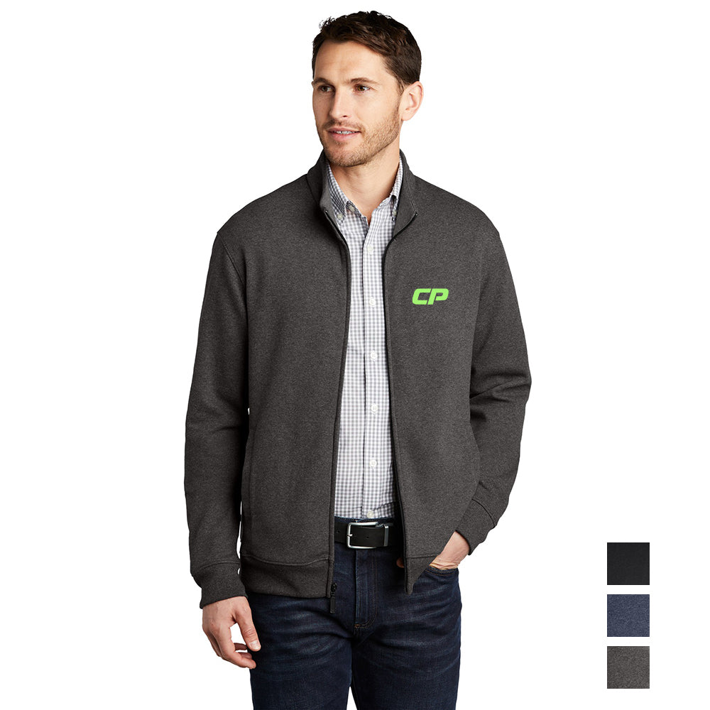 Port Authority Interlock Embroidered Full-Zip – Estate Blue Heather/Charcoal Grey Heather (PMS 2767C)