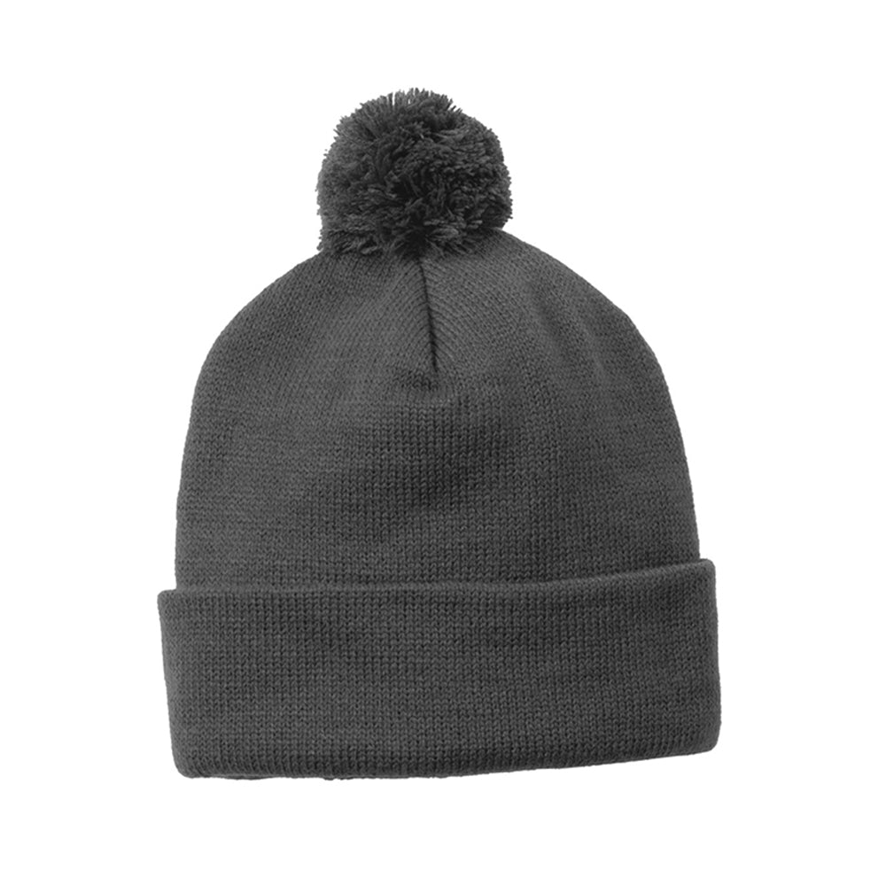 Sport-Tek Solid Pom Pom Embroidered Beanie - Iron Grey