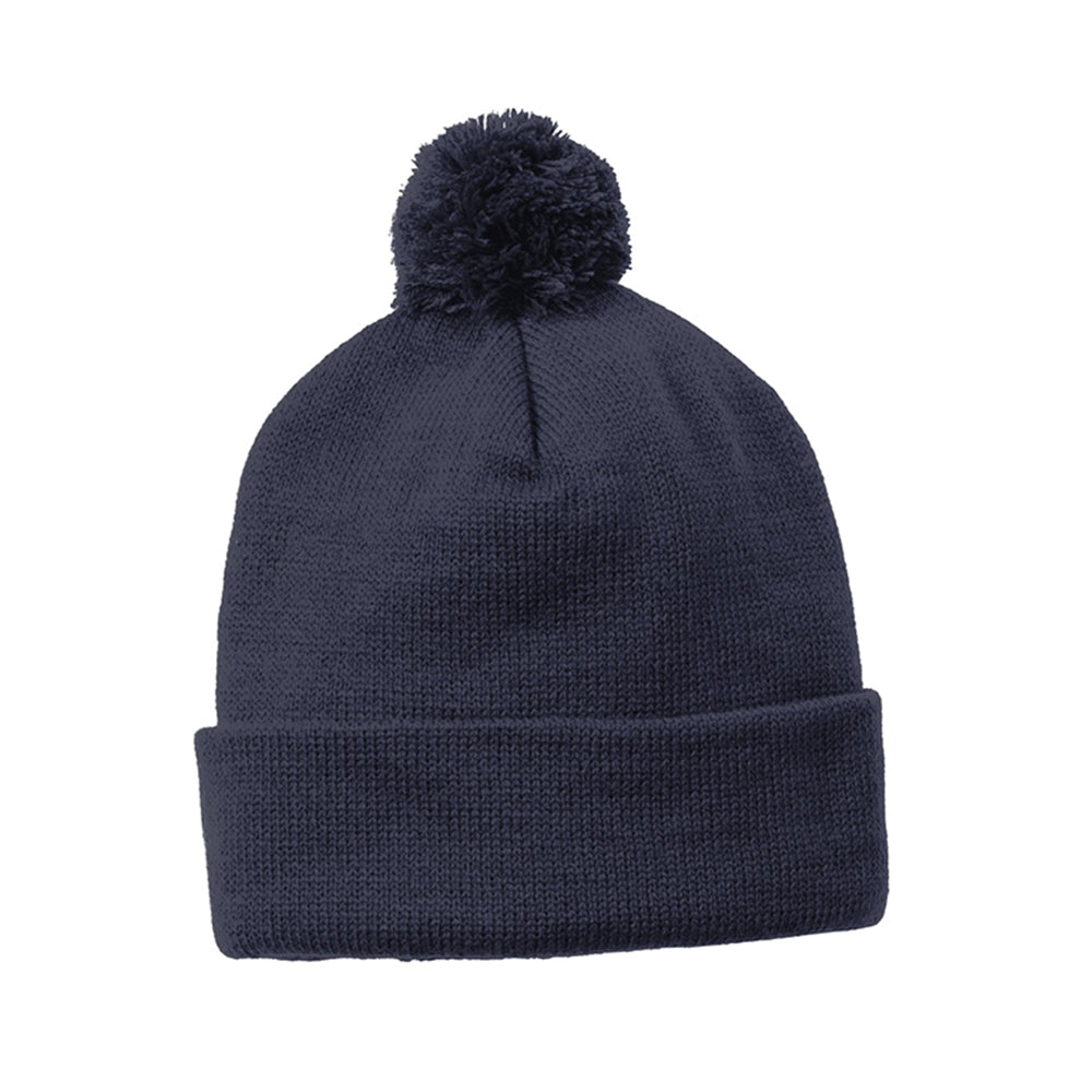 Sport-Tek Solid Pom Pom Embroidered Beanie - True Navy Blue
