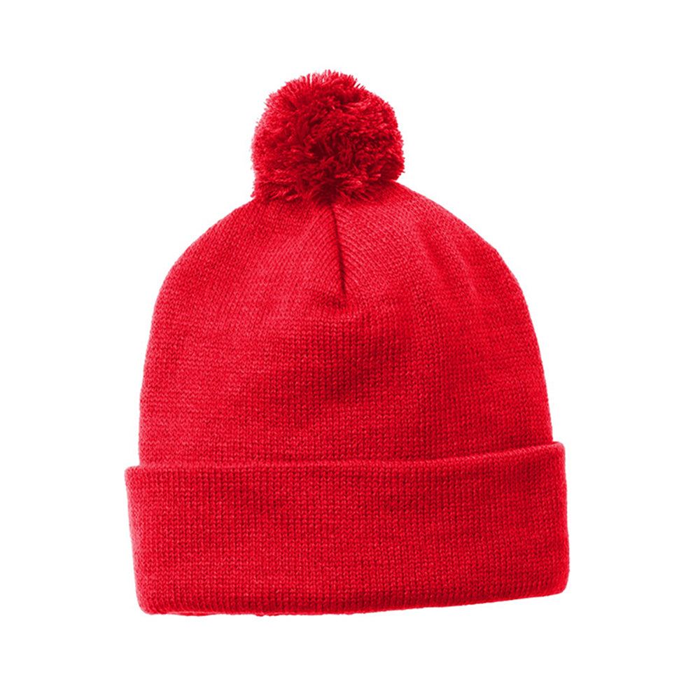 Sport-Tek Solid Pom Pom Embroidered Beanie - True Red