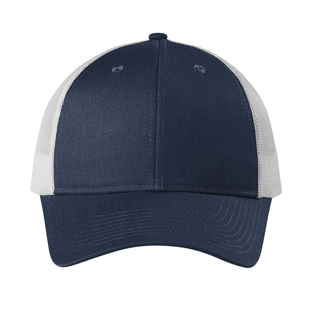 Port Authority Low-Profile Snapback Trucker Embroidered Cap - Dress Blue Navy Heather/Silver Mist White