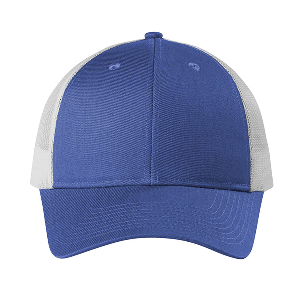 Port Authority Low-Profile Snapback Trucker Embroidered Cap - True Blue Heather/Silver Mist White