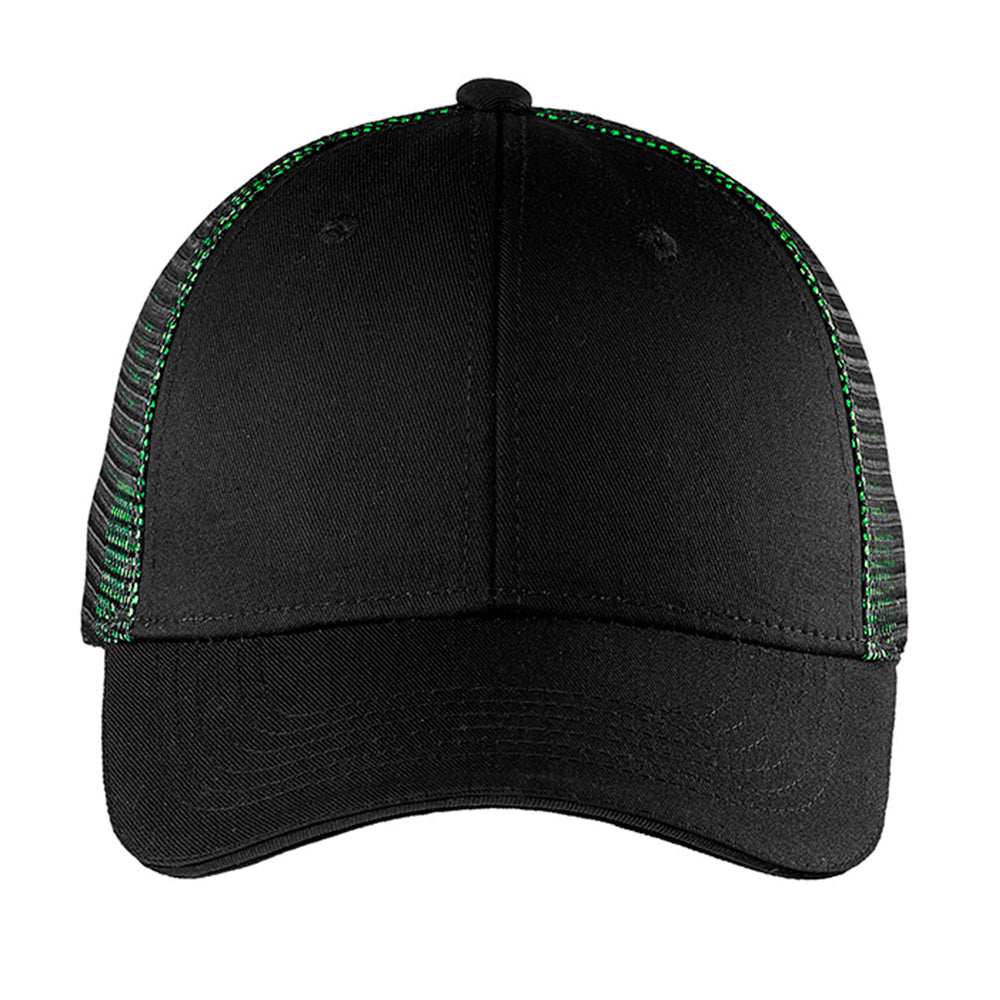 Port Authority Double Mesh Snapback Sandwich Bill Embroidered Cap - Black/Shock Green