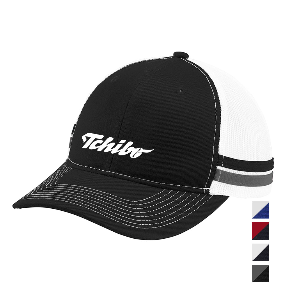 Port Authority Two-Stripe Snapback Trucker Embroidered Cap – Rich Navy Blue/Rich Navy Blue/White (PMS 7547C)