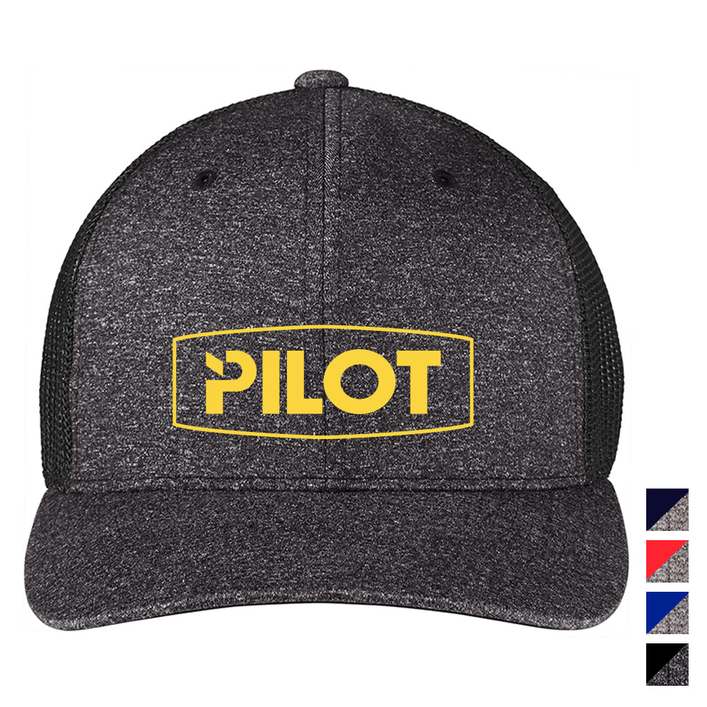 Port Authority Flexfit Melange Mesh Back Trucker Embroidered Cap - Black/Dark Charcoal Grey Heather (PMS BLACK C)