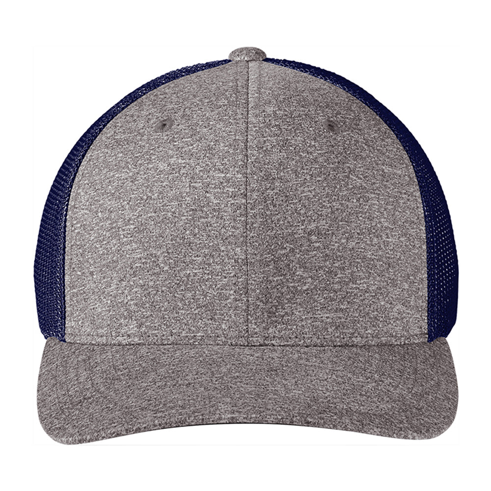 Port Authority Flexfit Melange Mesh Back Trucker Embroidered Cap - True Navy Blue/Grey Heather (PMS 533C)