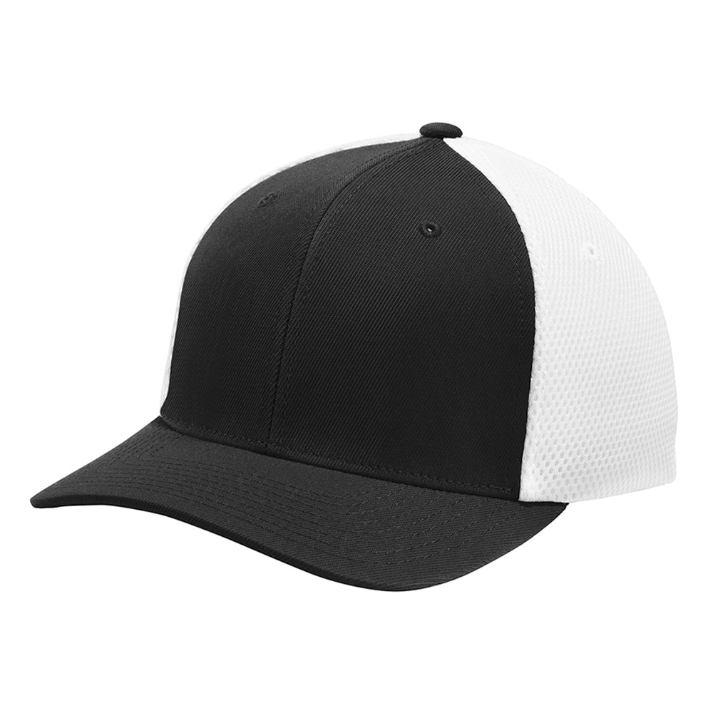 Sport-Tek Flexfit Air Mesh Back Embroidered Cap - Black/White (PMS BLACK C)