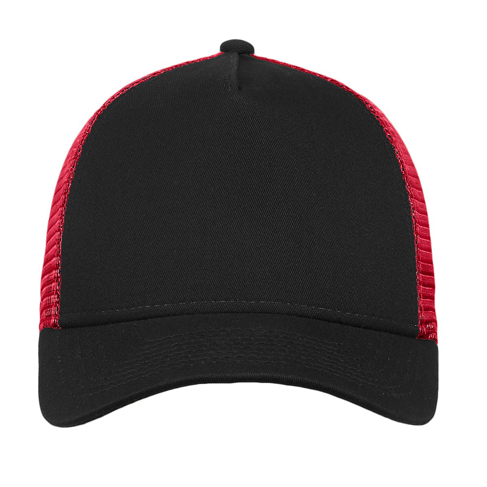New Era Snapback Trucker Embroidered Cap - Black/Scarlet Red (PMS 187C)