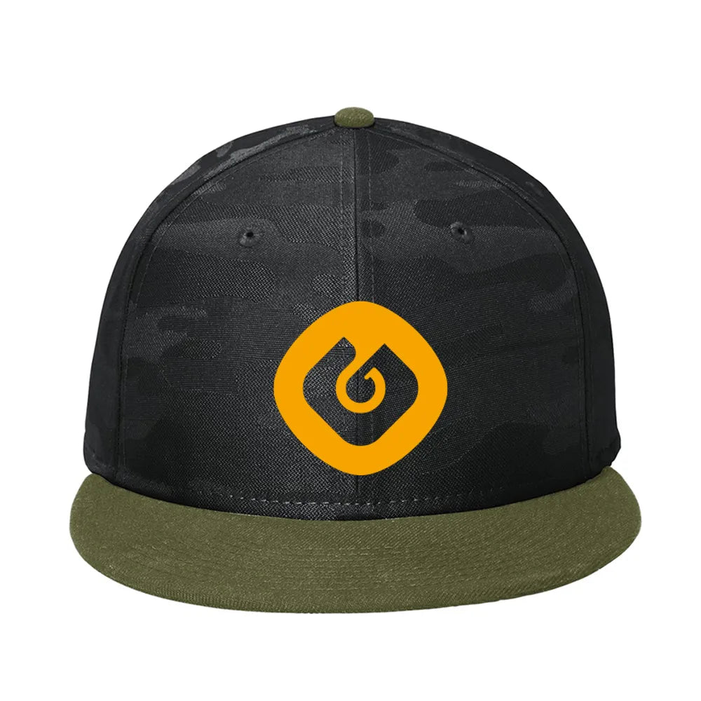 New Era Camo Flat Bill Snapback Embroidered Cap - Army Green/Black Camo (PMS 5343C)