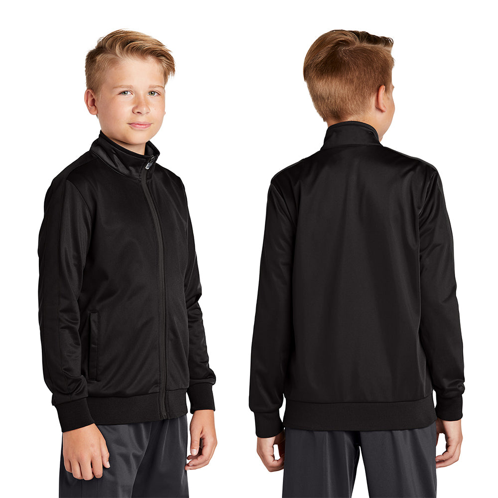 Sport-Tek Youth Tricot Sleeve Stripe Track Embroidered Jacket - Black/White