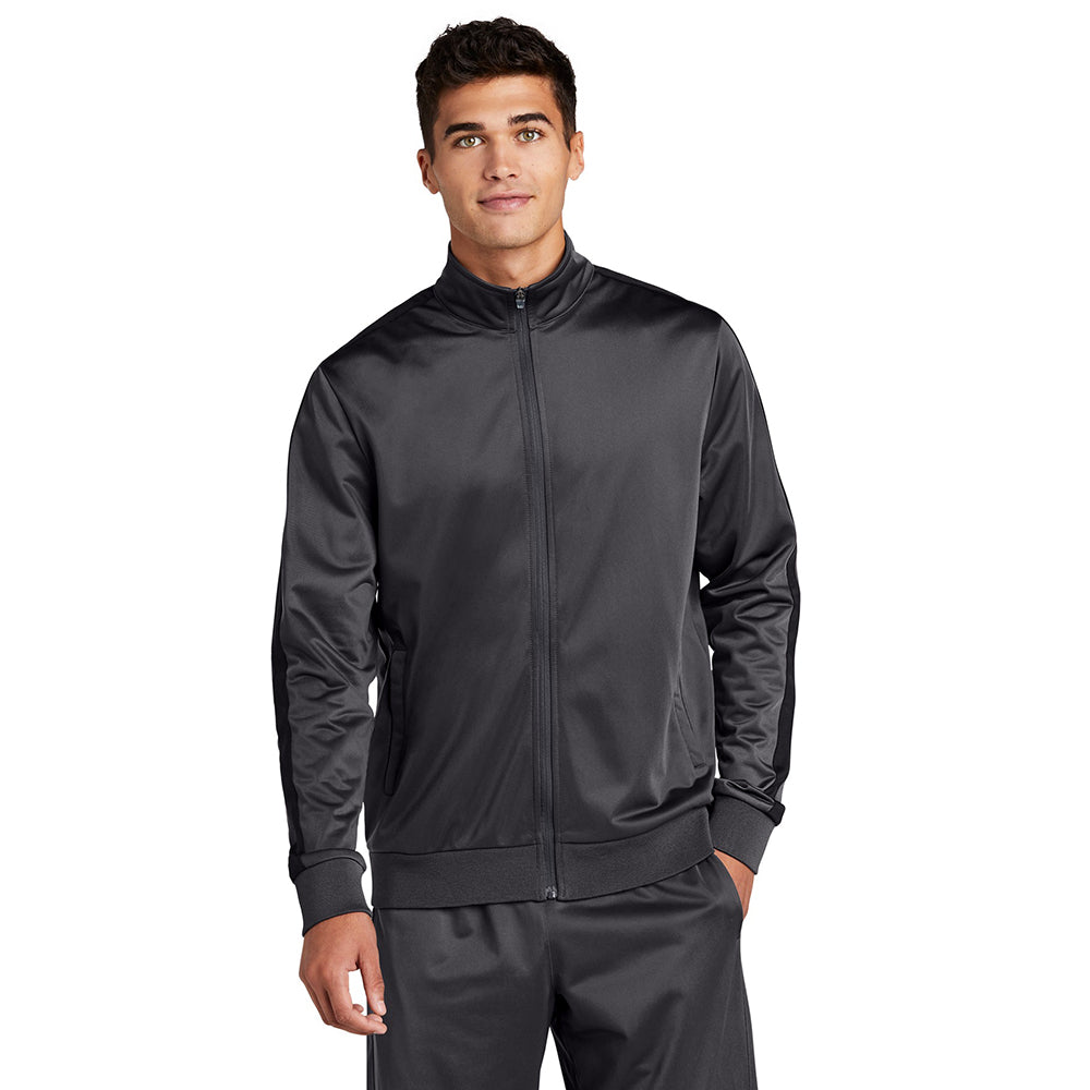 Sport-Tek Tricot Sleeve Stripe Track Embroidered Jacket - Graphite Grey/Black