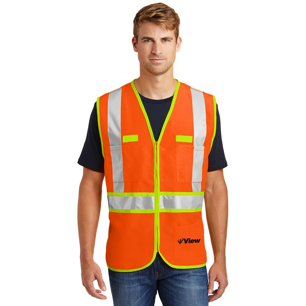 CornerStone - ANSI 107 Class 2 Dual-Color Safety Vest Decorated - Safety Orange/Safety Yellow