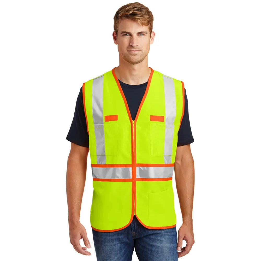 CornerStone - ANSI 107 Class 2 Dual-Color Safety Vest Decorated - Safety Yellow/Safety Orange