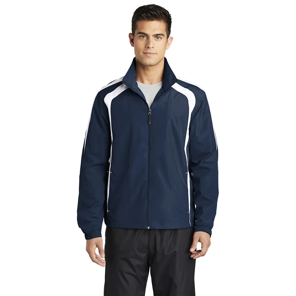 Sport-Tek Colorblock Raglan Jacket Decorated - True Navy Blue/White