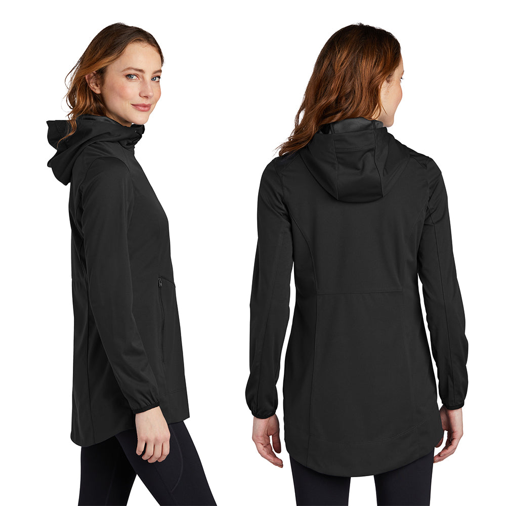 Port Authority Women's Active Hooded Soft Shell Embroidered Jacket - Grey Steel/Deep Black